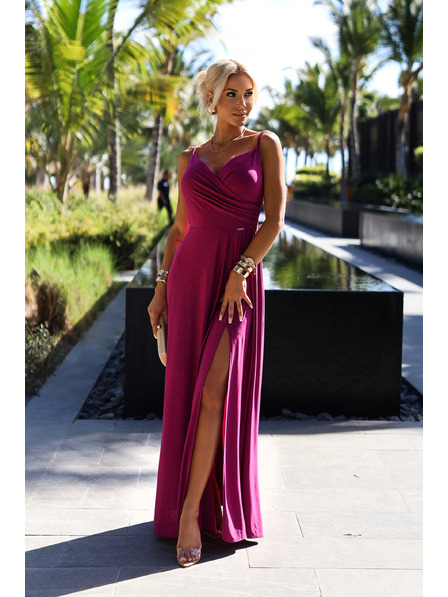numoco Elegantes langes Maxikleid mit Trägern - fuchsia mit Glitzer Numoco CHIARA