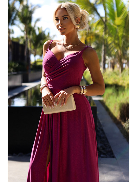 numoco Elegantes langes Maxikleid mit Trägern - fuchsia mit Glitzer Numoco CHIARA