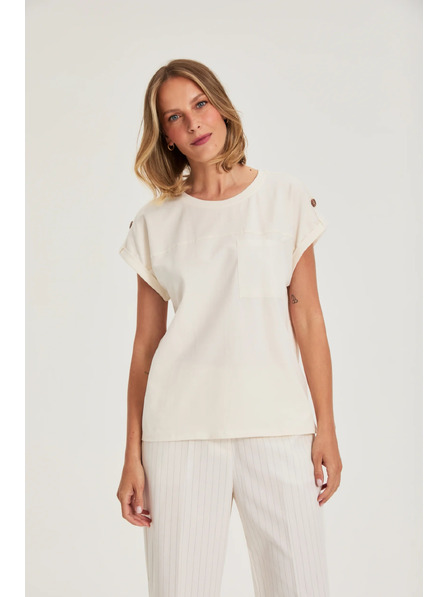 Moodo T-Shirt mit Tasche Creme Moodo