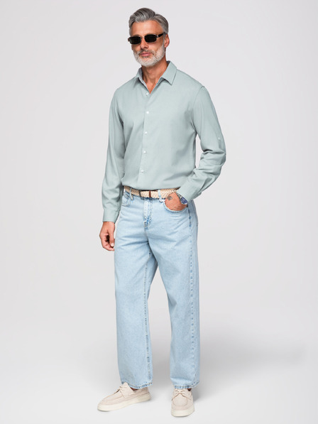 Ombre Clothing Herrenhemd aus Viskose und Leinen im Regular Fit – zartes Grün V4 OM-SHCS-0190 Ombre Clothing