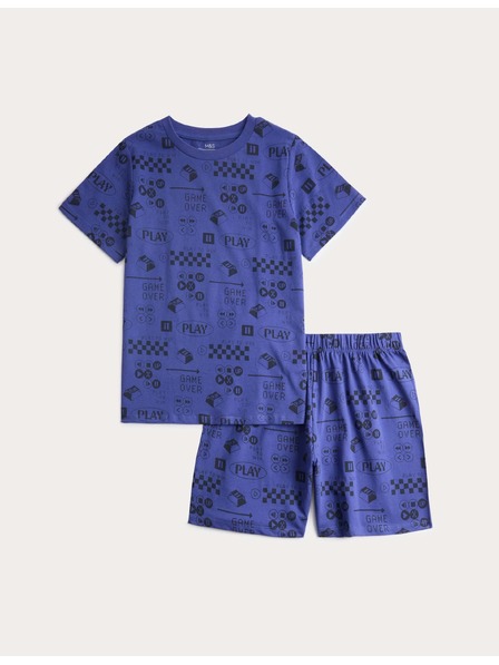 Marks & Spencer Kinder-Pyjama aus reiner Baumwolle mit Gaming-Grafik (6–16 Jahre) Marks & Spencer blau