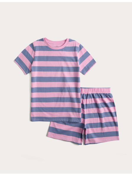 Marks & Spencer Kurzes gestreiftes Kinder-Pyjama aus reiner Baumwolle (1–16 Jahre) Marks & Spencer mehrfarbig