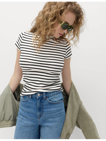 Marks & Spencer Marks & Spencer schwarzes geripptes T-Shirt mit V-Ausschnitt aus reiner Baumwolle