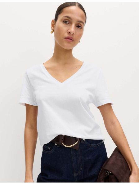 Marks & Spencer V-Neck T-Shirt aus reiner Baumwolle Marks & Spencer weiß