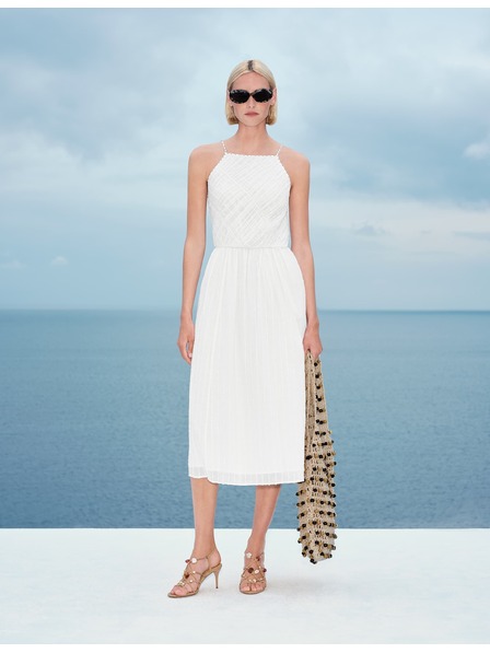 Marks & Spencer Midaxi-Kleid mit eckigem Ausschnitt, Trägern und betontem Bund aus reiner Baumwolle Marks & Spencer weiß