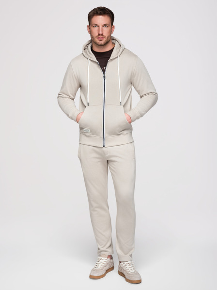 Ombre Clothing Herren-Trainingsanzug: Kapuzenpullover mit Reißverschluss + Hose mit geraden Beinen – beige V1 Z23 Ombre Clothing