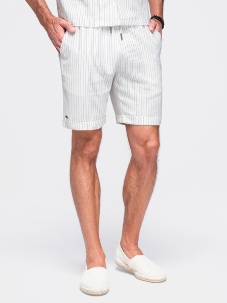 Ombre Clothing Herren Viskose-Leinen-Shorts REGULAR FIT mit Streifen – Elfenbein V1 OM-SRCS-0208 Ombre Clothing