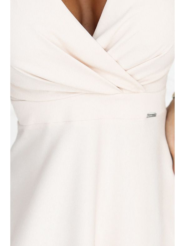 numoco Ausgestelltes Midi-Kleid mit Wickelausschnitt und Kurzarm - Beige