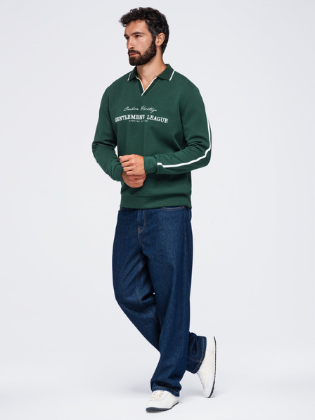Ombre Clothing Herren-Sweatshirt mit Kragen und V-Ausschnitt mit Stickerei auf der Brust – dunkelgrün V3 OM-SSNZ-0268 Ombre Clothing