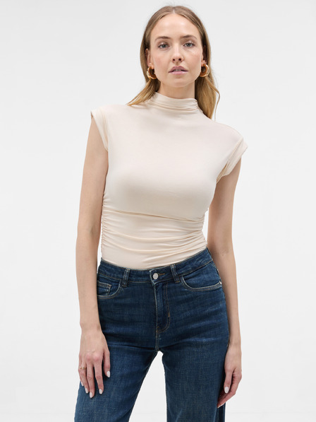 Orsay Cremefarbenes Damen-Stehkragen-T-Shirt ORSAY