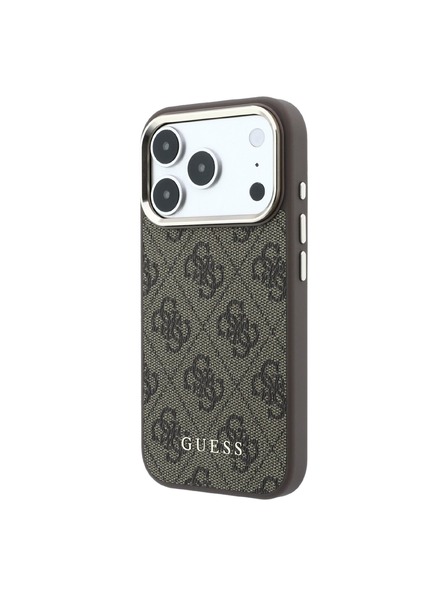 Guess Guess PU Leather 4G Gold Frame MagSafe Rückseite für iPhone 18 Pro Brown