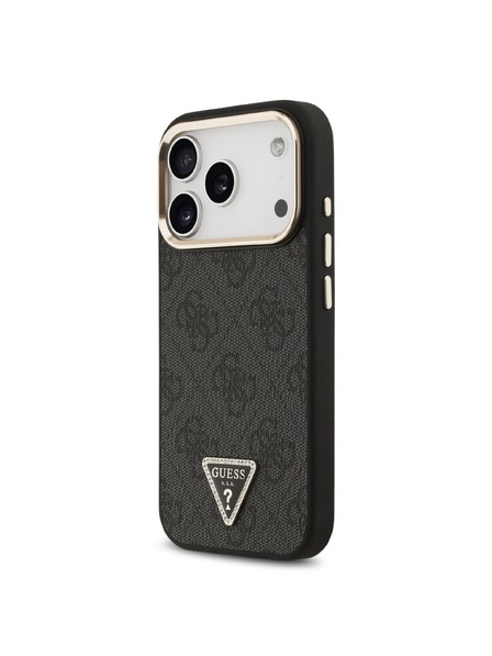 Guess Guess PU Leather 4G Strass Triangle Logo Gold Frame MagSafe Rückseite für iPhone 18 Pro Black
