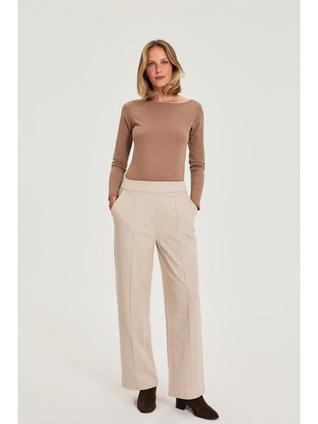 Moodo Beige Hose mit weitem Bein Moodo