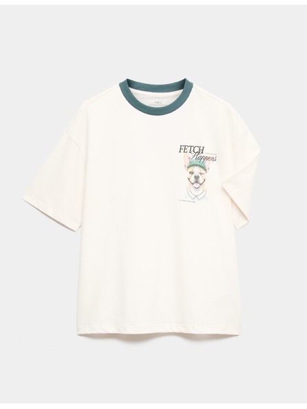 Marks & Spencer T-Shirt aus reiner Baumwolle mit Hundmotiv (6–7 Jahre) Marks & Spencer creme