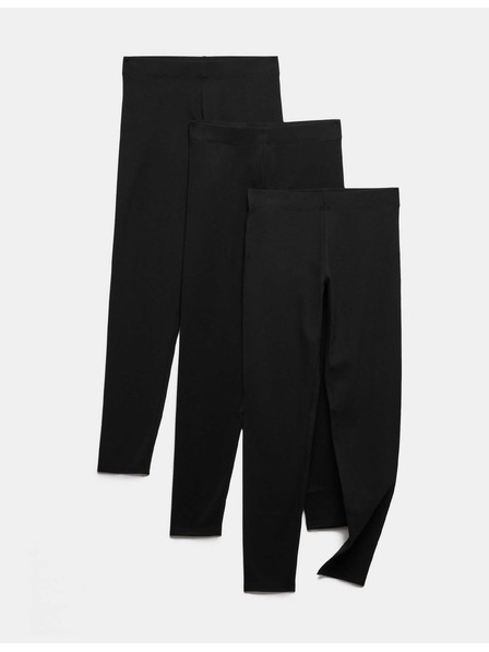 Marks & Spencer Einfarbige Leggings mit Muster, hoher Baumwollanteil (6–16 Jahre), 3er-Pack Marks & Spencer schwarz