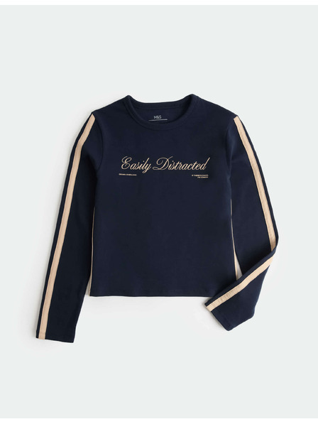 Marks & Spencer Top mit "Easily Distracted" Aufdruck und hohem Baumwollanteil (6–16 Jahre) Marks & Spencer marinblau