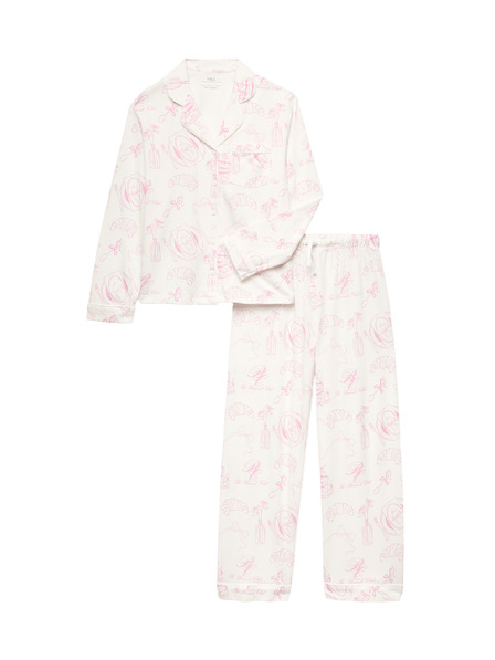 Marks & Spencer Baumwoll-Modal-Pyjama mit Brunch Club Druck (6–16 Jahre) Marks & Spencer creme