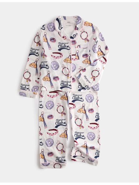 Marks & Spencer Baumwoll-Pyjama mit "Sleepover Club" Druck und hohem Baumwollanteil (1–8 Jahre) Marks & Spencer creme