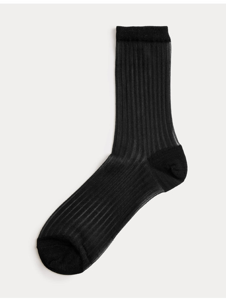 Marks & Spencer Dünne Rippensocken aus glänzendem Baumwollgemisch Marks & Spencer Schwarz