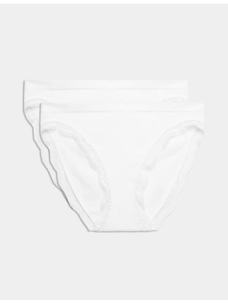 Marks & Spencer Hochgeschnittene Bikinislips Jasmine mit Spitze, 2er-Pack Marks & Spencer Weiß