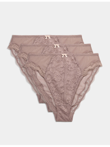 Marks & Spencer Hochgeschnittene Spitzen-Bikinislips mit hohem Bund Jasmine, 3er-Pack Marks & Spencer Braun