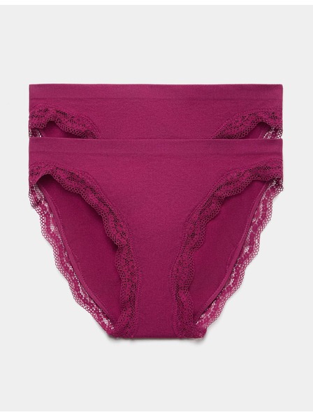 Marks & Spencer Hochgeschnittene Bikinislips Jasmine mit Spitze, 2er-Pack Marks & Spencer Rosa
