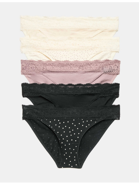 Marks & Spencer Spitzen-Bikinislips aus Baumwollgemisch mit Druck, 5er-Pack Marks & Spencer Braun