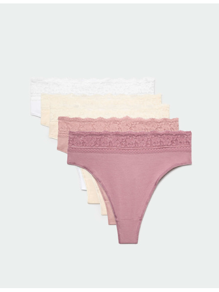 Marks & Spencer Tanga aus Baumwollmischung, mit hohem Bund, 5er-Pack Marks & Spencer rosa