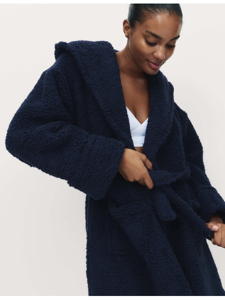 Marks & Spencer Flauschiger Bademantel aus Kunstfell mit Kapuze Marks & Spencer marineblau