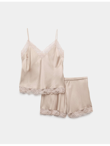 Marks & Spencer Satin-Kurz-Pyjama-Set mit Spitzendetails und Trägertop Marks & Spencer beige