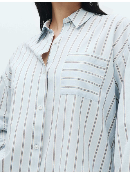 Marks & Spencer Gestreiftes Pyjama-Shirt aus reiner Baumwolle Marks & Spencer blau