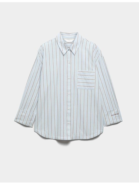 Marks & Spencer Gestreiftes Pyjama-Shirt aus reiner Baumwolle Marks & Spencer blau