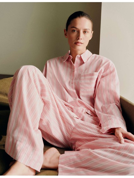 Marks & Spencer Gestreiftes Pyjama-Shirt aus reiner Baumwolle Marks & Spencer rosa
