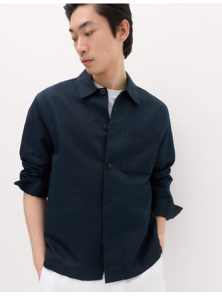 Marks & Spencer Hemdenjacke in normaler Passform aus Leinen- und Baumwollmischung Marks & Spencer Marineblau