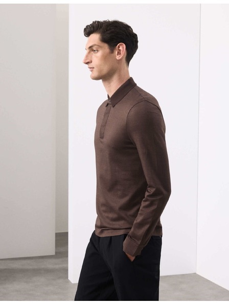 Marks & Spencer Strukturiertes Poloshirt aus reiner Baumwolle mit langen Ärmeln Marks & Spencer braun