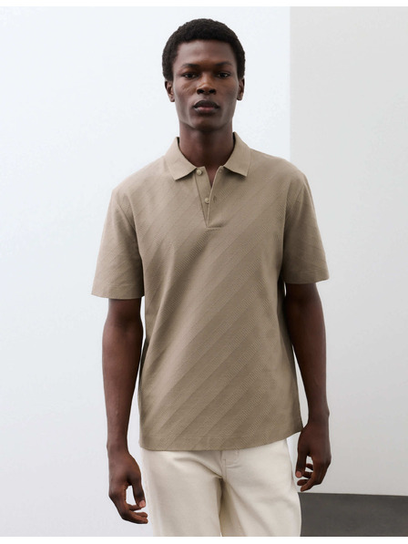 Marks & Spencer Strukturiertes Jacquard-Poloshirt mit Knopfverschluss aus reiner Baumwolle Marks & Spencer braun