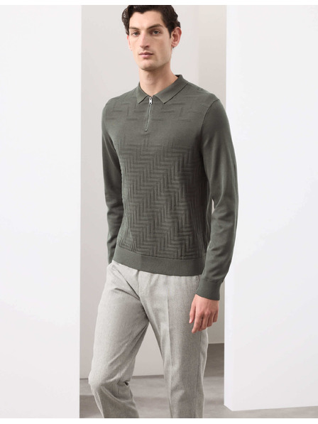 Marks & Spencer Poloshirt mit geometrischem Muster aus mercerisierter Baumwolle mit halbem Reißverschluss von Marks & Spencer, grün