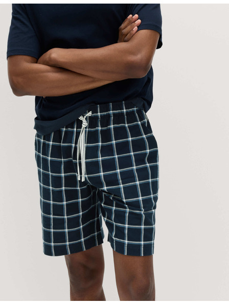 Marks & Spencer Gewebte karierte Pyjamas aus reiner Baumwolle mit kurzen Shorts Marks & Spencer Marineblau