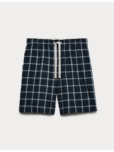 Marks & Spencer Gewebte karierte Pyjamas aus reiner Baumwolle mit kurzen Shorts Marks & Spencer Marineblau