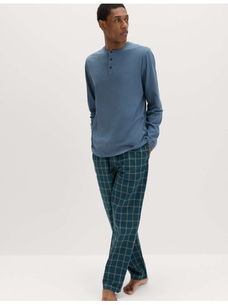 Marks & Spencer Kariertes Pyjama-Set aus reiner Baumwolle mit Hausmantel Marks & Spencer blau