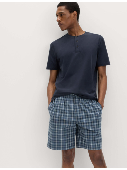 Marks & Spencer Kariertes Pyjama-Set aus reiner Baumwolle mit Hausmantel Marks & Spencer Marineblau