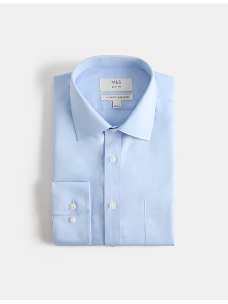 Marks & Spencer Ultimate Hemd Schmaler Schnitt aus reiner Baumwolle mit bügelfreier Ausrüstung Marks & Spencer blau