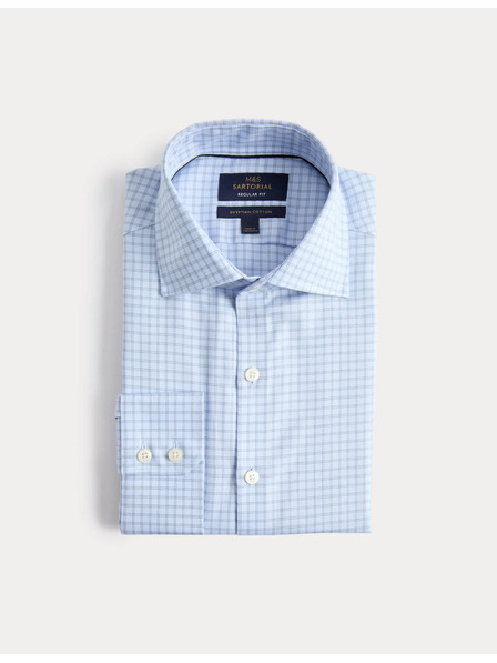Marks & Spencer Kariertes Hemd aus ägyptischer Baumwolle, Normalschnitt Marks & Spencer blau