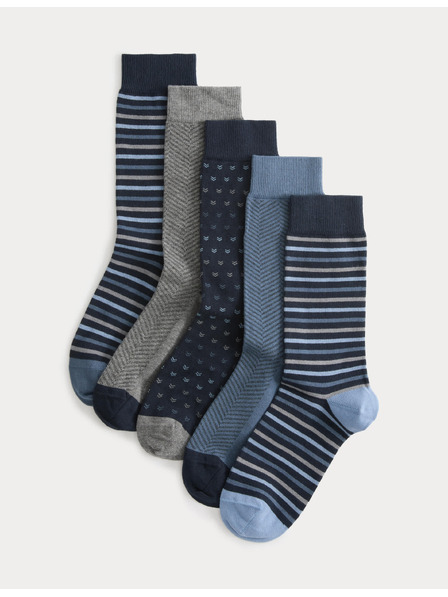 Marks & Spencer 5 Paar Cool & Fresh™ Socken mit geometrischem Muster und hohem Baumwollanteil Marks & Spencer Blau