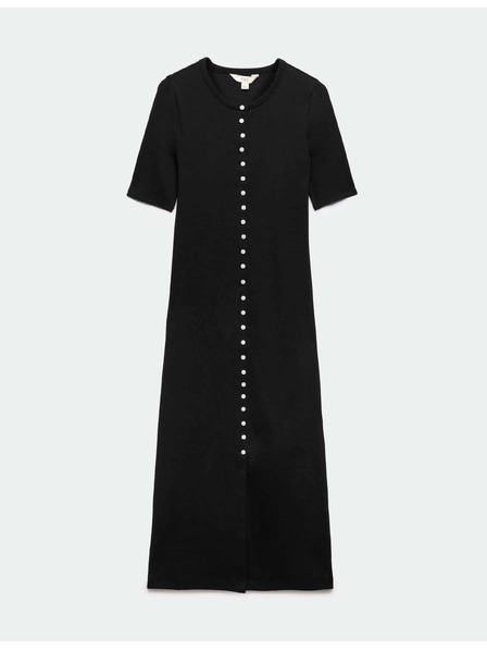 Marks & Spencer Geripptes Midi-Kleid in Säulenform mit hohem Baumwollanteil Marks & Spencer schwarz