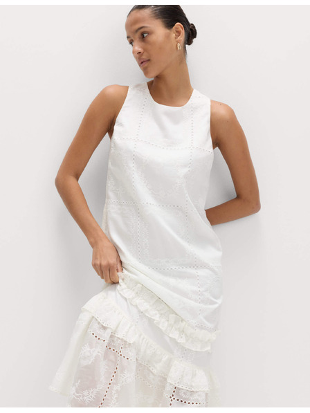 Marks & Spencer Gerafftes besticktes Midi-Kleid mit hohem Lyocell-Anteil Marks & Spencer creme