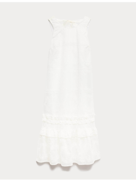 Marks & Spencer Gerafftes besticktes Midi-Kleid mit hohem Lyocell-Anteil Marks & Spencer creme