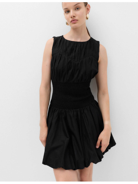 Marks & Spencer Miniatur-Kleid mit rundem Ausschnitt und gerafftem Ausschnitt aus reiner Baumwolle Marks & Spencer schwarz