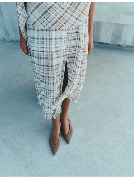 Marks & Spencer Karierter Chiffon-Midirock mit A-Linie Marks & Spencer braun