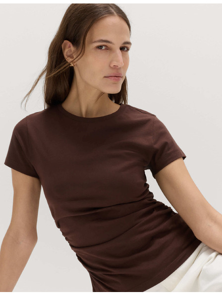 Marks & Spencer Gerafftes T-Shirt in schmaler Passform aus reiner Baumwolle Marks & Spencer braun